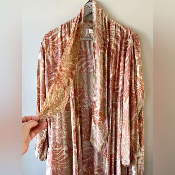 Natalie Martin 100% Silk Long Robe Size M Printed Tie Waist - quiet luxury chic - Picture 12 of 15